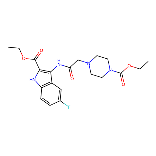 Ethyl 3-[[2-(4-ethoxycarbonylpiperazin-1-yl)acetyl]amino]-5-fluoro-1H-indole-2-carboxylate structure