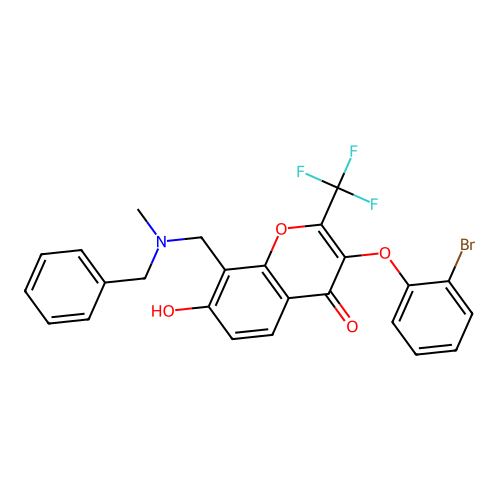 8-[[benzyl(methyl)amino]methyl]-3-(2-bromophenoxy)-7-hydroxy-2-(trifluoromethyl)chromen-4-one structure