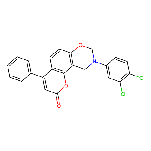 9-(3,4-dichlorophenyl)-4-phenyl-9,10-dihydrochromeno[8,7-e][1,3]oxazin-2(8H)-one structure