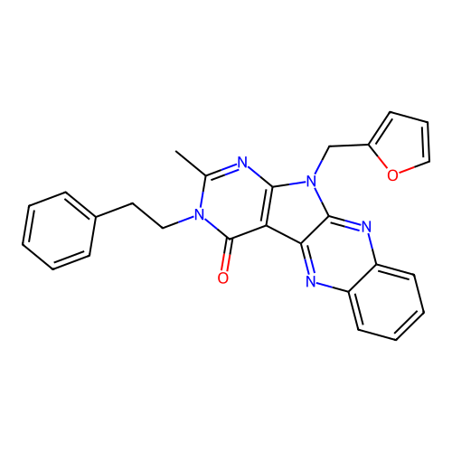 11-(furan-2-ylmethyl)-2-methyl-3-(2-phenylethyl)-3,11-dihydro-4H-pyrimido[5',4':4,5]pyrrolo[2,3-b]quinoxalin-4-one structure