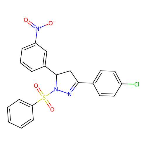 3-(4-chlorophenyl)-5-(3-nitrophenyl)-1-(phenylsulfonyl)-4,5-dihydro-1H-pyrazole structure