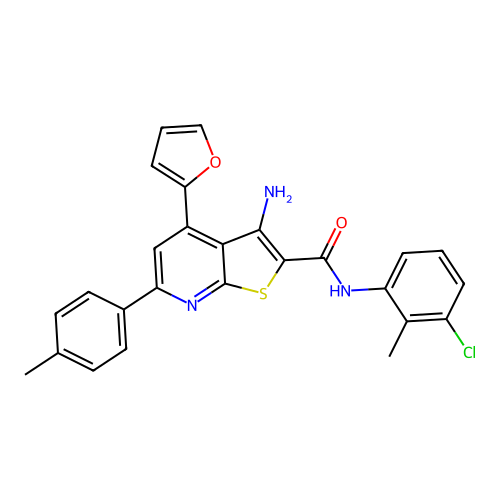 3-amino-N-(3-chloro-2-methylphenyl)-4-(furan-2-yl)-6-(4-methylphenyl)thieno[2,3-b]pyridine-2-carboxamide structure
