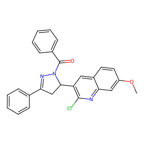 [3-(2-chloro-7-methoxyquinolin-3-yl)-5-phenyl-3,4-dihydropyrazol-2-yl]-phenylmethanone structure