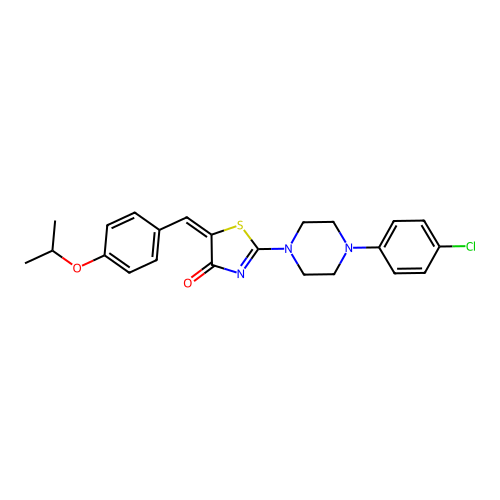 (E)-2-(4-(4-chlorophenyl)piperazin-1-yl)-5-(4-isopropoxybenzylidene)thiazol-4(5H)-one structure
