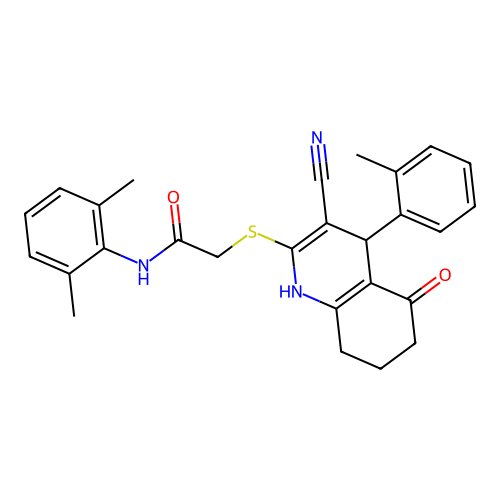 2-{[3-cyano-4-(2-methylphenyl)-5-oxo-1,4,5,6,7,8-hexahydroquinolin-2-yl]sulfanyl}-N-(2,6-dimethylphenyl)acetamide structure