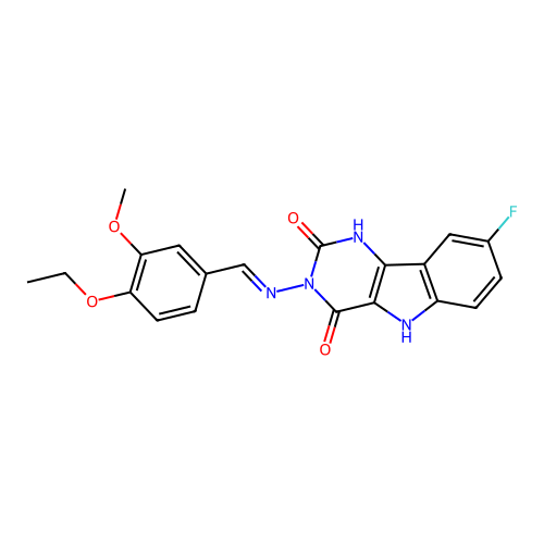 (E)-3-((4-ethoxy-3-methoxybenzylidene)amino)-8-fluoro-1H-pyrimido[5,4-b]indole-2,4(3H,5H)-dione structure