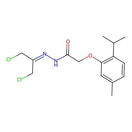 (2-Isopropyl-5-methyl-phenoxy)-acetic acid (2-chloro-1-chloromethyl-ethylidene)-hydrazide structure