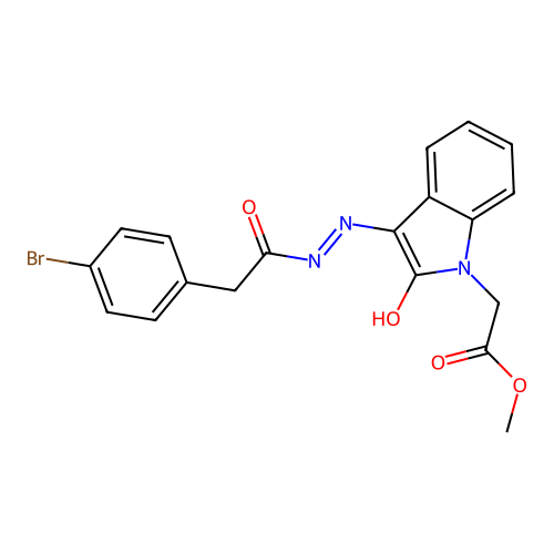 (E)-methyl 2-(3-(2-(2-(4-bromophenyl)acetyl)hydrazono)-2-oxoindolin-1-yl)acetate structure