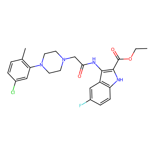 ethyl 3-({[4-(5-chloro-2-methylphenyl)piperazin-1-yl]acetyl}amino)-5-fluoro-1H-indole-2-carboxylate structure