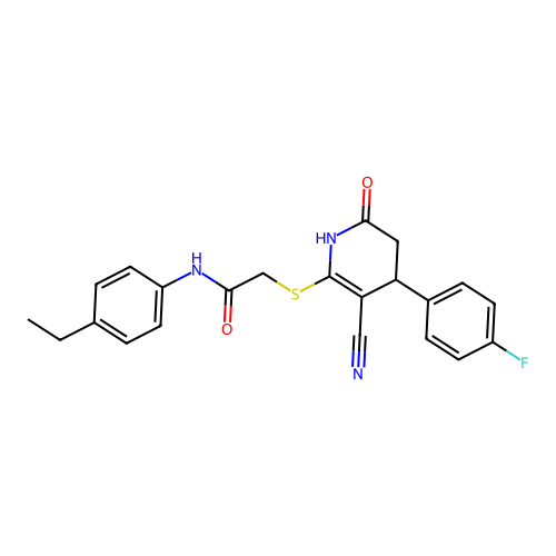 2-{[3-cyano-4-(4-fluorophenyl)-6-oxo-1,4,5,6-tetrahydropyridin-2-yl]sulfanyl}-N-(4-ethylphenyl)acetamide structure