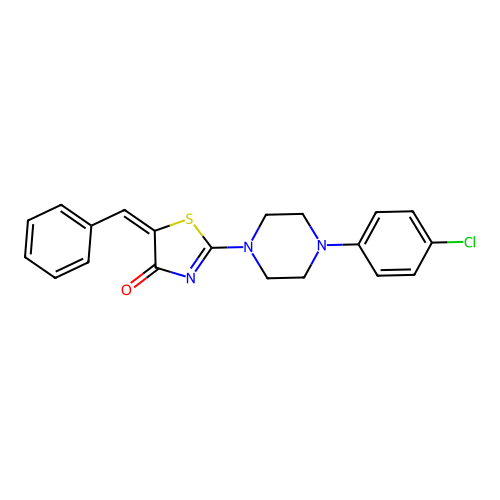 (5E)-5-benzylidene-2-[4-(4-chlorophenyl)piperazin-1-yl]-1,3-thiazol-4(5H)-one structure