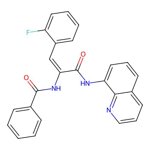 N-[(1E)-1-(2-fluorophenyl)-3-oxo-3-(quinolin-8-ylamino)prop-1-en-2-yl]benzamide structure