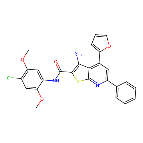 3-amino-N-(4-chloro-2,5-dimethoxyphenyl)-4-(furan-2-yl)-6-phenylthieno[2,3-b]pyridine-2-carboxamide structure