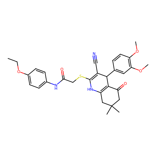 2-((3-cyano-4-(3,4-dimethoxyphenyl)-7,7-dimethyl-5-oxo-1,4,5,6,7,8-hexahydroquinolin-2-yl)thio)-N-(4-ethoxyphenyl)acetamide structure