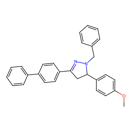 1-benzyl-3-(biphenyl-4-yl)-5-(4-methoxyphenyl)-4,5-dihydro-1H-pyrazole structure