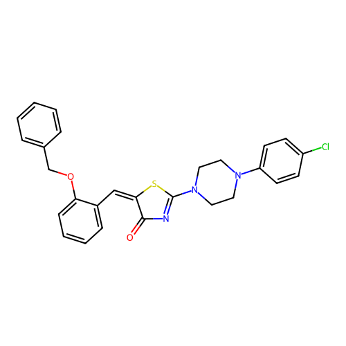 (E)-5-(2-(benzyloxy)benzylidene)-2-(4-(4-chlorophenyl)piperazin-1-yl)thiazol-4(5H)-one structure