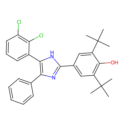 2,6-di-tert-butyl-4-[5-(2,3-dichlorophenyl)-4-phenyl-1H-imidazol-2-yl]phenol structure