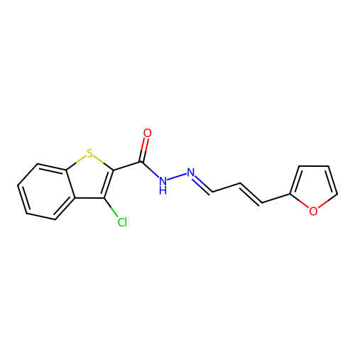 (E)-3-chloro-N'-((E)-3-(furan-2-yl)allylidene)benzo[b]thiophene-2-carbohydrazide structure