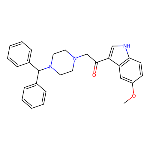 2-(4-benzhydrylpiperazin-1-yl)-1-(5-methoxy-1H-indol-3-yl)ethanone structure