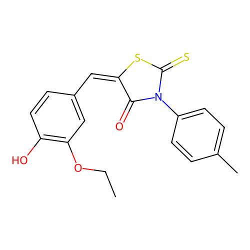 (E)-5-(3-ethoxy-4-hydroxybenzylidene)-2-thioxo-3-(p-tolyl)thiazolidin-4-one structure