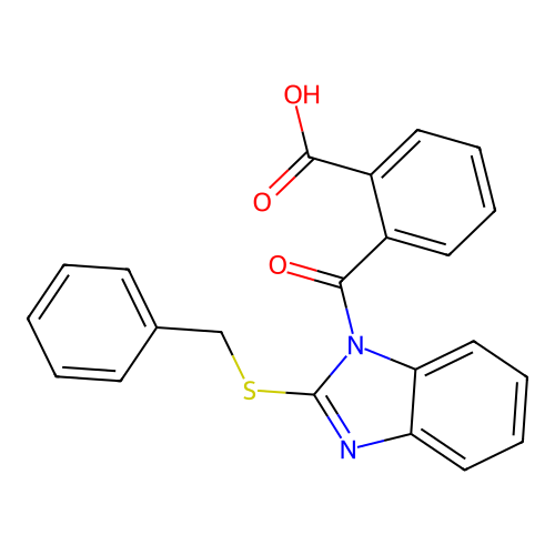 2-{[2-(benzylsulfanyl)-1H-benzimidazol-1-yl]carbonyl}benzoic acid structure