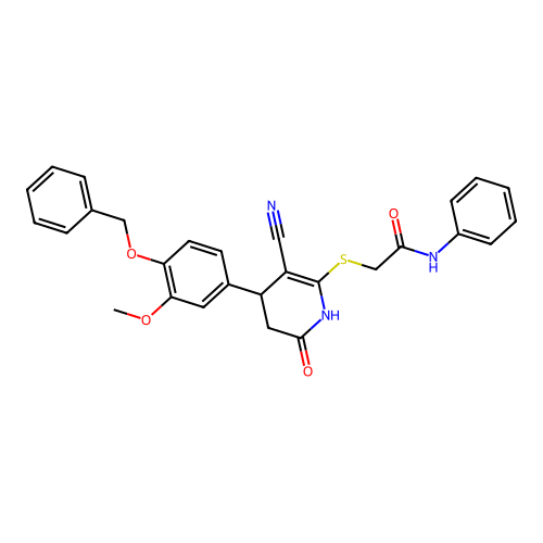 2-({4-[4-(benzyloxy)-3-methoxyphenyl]-3-cyano-6-oxo-1,4,5,6-tetrahydropyridin-2-yl}sulfanyl)-N-phenylacetamide structure