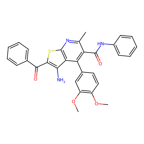 3-amino-2-benzoyl-4-(3,4-dimethoxyphenyl)-6-methyl-N-phenylthieno[2,3-b]pyridine-5-carboxamide structure