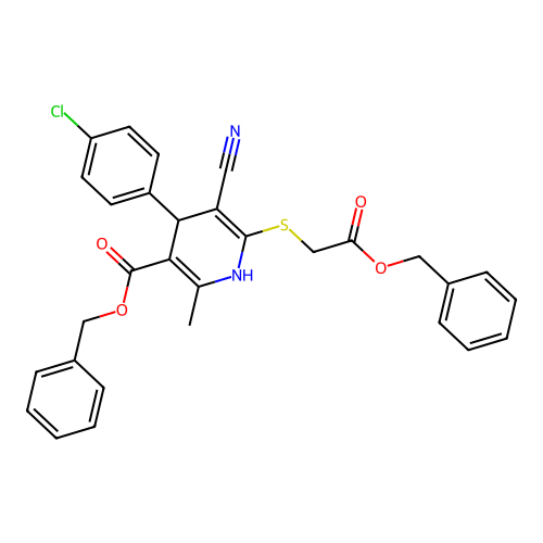 benzyl 4-(4-chlorophenyl)-5-cyano-2-methyl-6-(2-oxo-2-phenylmethoxyethyl)sulfanyl-1,4-dihydropyridine-3-carboxylate structure