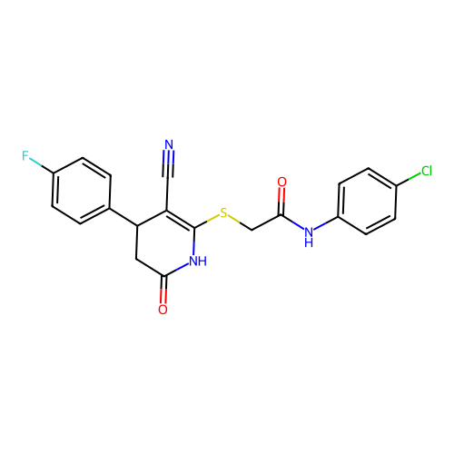 N-(4-chlorophenyl)-2-{[3-cyano-4-(4-fluorophenyl)-6-oxo-1,4,5,6-tetrahydropyridin-2-yl]sulfanyl}acetamide structure
