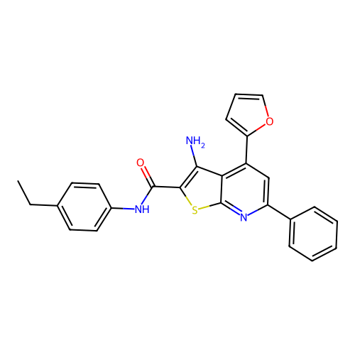 3-amino-N-(4-ethylphenyl)-4-(furan-2-yl)-6-phenylthieno[2,3-b]pyridine-2-carboxamide structure