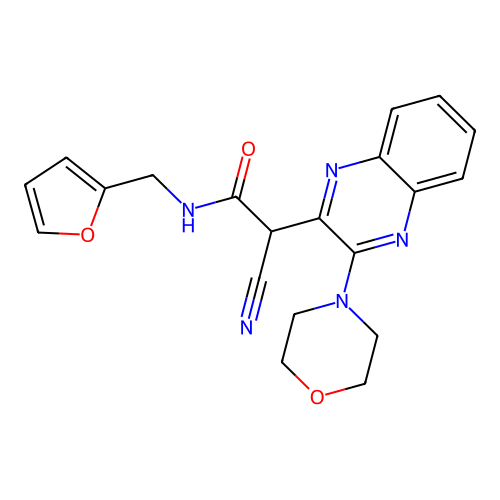 2-cyano-N-(2-furanylmethyl)-2-[3-(4-morpholinyl)-2-quinoxalinyl]acetamide structure