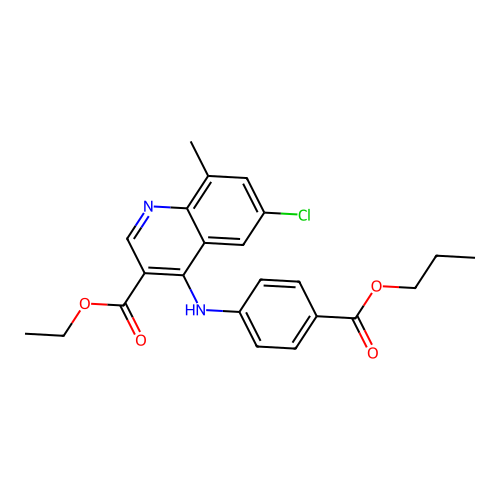 ethyl 6-chloro-8-methyl-4-{[4-(propoxycarbonyl)phenyl]amino}quinoline-3-carboxylate structure
