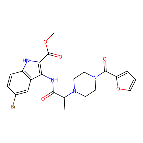 Methyl 5-bromo-3-[2-[4-(furan-2-carbonyl)piperazin-1-yl]propanoylamino]-1H-indole-2-carboxylate structure