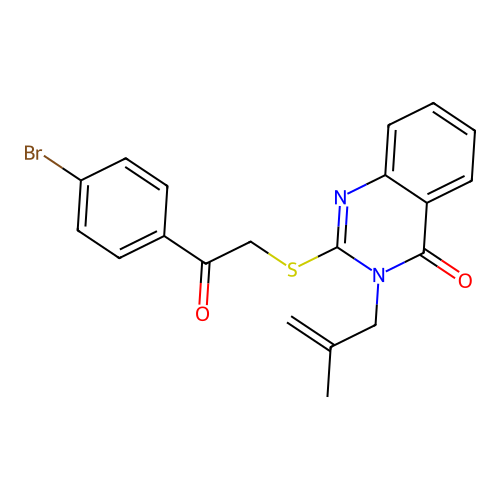 2-((2-(4-bromophenyl)-2-oxoethyl)thio)-3-(2-methylallyl)quinazolin-4(3H)-one structure