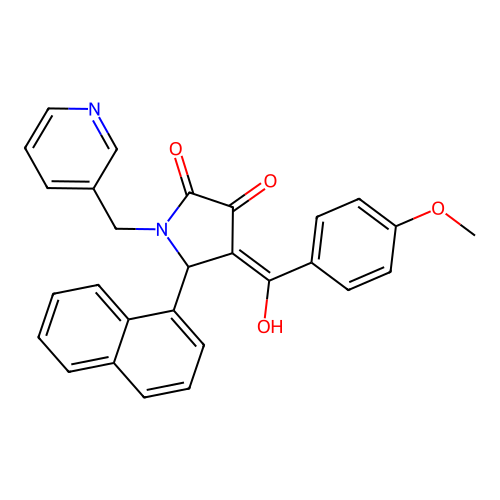 (4E)-4-[hydroxy-(4-methoxyphenyl)methylidene]-5-naphthalen-1-yl-1-(pyridin-3-ylmethyl)pyrrolidine-2,3-dione structure