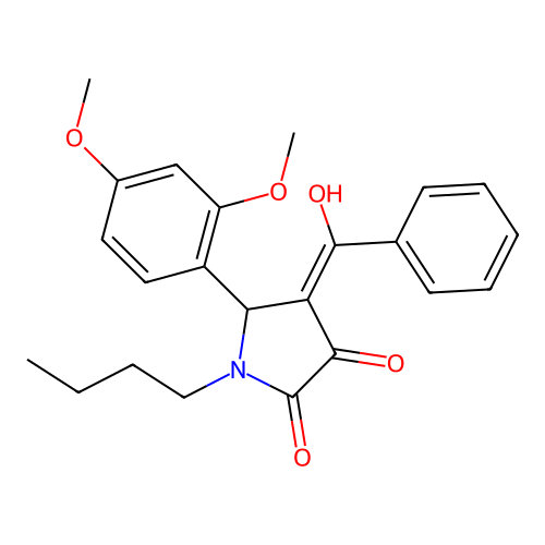 (4E)-1-butyl-5-(2,4-dimethoxyphenyl)-4-[hydroxy(phenyl)methylidene]pyrrolidine-2,3-dione structure