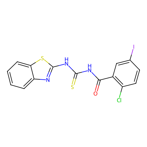 N-(1,3-benzothiazol-2-ylcarbamothioyl)-2-chloro-5-iodobenzamide structure