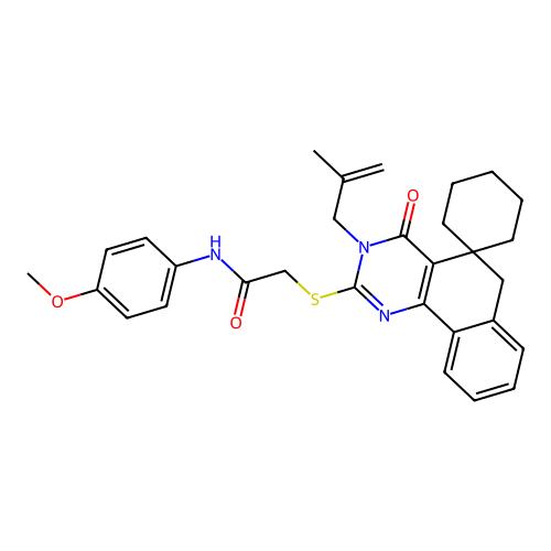N-(4-methoxyphenyl)-2-((3-(2-methylallyl)-4-oxo-4,6-dihydro-3H-spiro[benzo[h]quinazoline-5,1'-cyclohexan]-2-yl)thio)acetamide structure