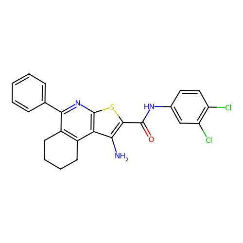 1-amino-N-(3,4-dichlorophenyl)-5-phenyl-6,7,8,9-tetrahydrothieno[2,3-c]isoquinoline-2-carboxamide structure