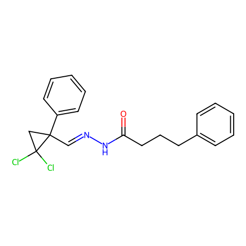 N'-[(E)-(2,2-dichloro-1-phenylcyclopropyl)methylidene]-4-phenylbutanehydrazide structure