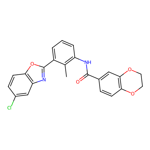 N-[3-(5-chloro-1,3-benzoxazol-2-yl)-2-methylphenyl]-2,3-dihydro-1,4-benzodioxine-6-carboxamide structure