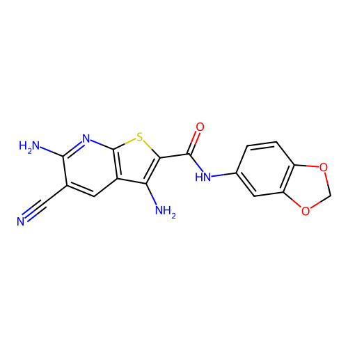 3,6-diamino-N-(1,3-benzodioxol-5-yl)-5-cyanothieno[2,3-b]pyridine-2-carboxamide structure