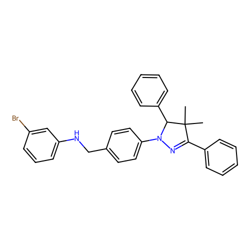 3-bromo-N-(4-(4,4-dimethyl-3,5-diphenyl-4,5-dihydro-1H-pyrazol-1-yl)benzyl)aniline structure