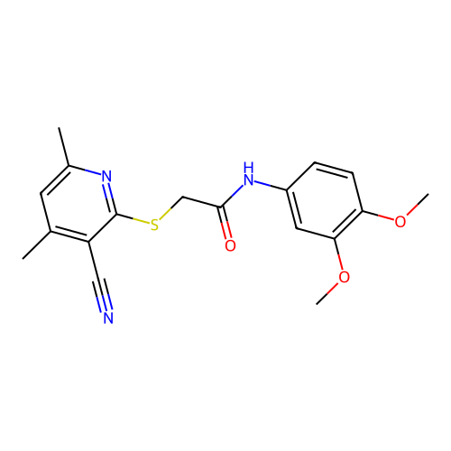 2-[(3-cyano-4,6-dimethylpyridin-2-yl)sulfanyl]-N-(3,4-dimethoxyphenyl)acetamide structure