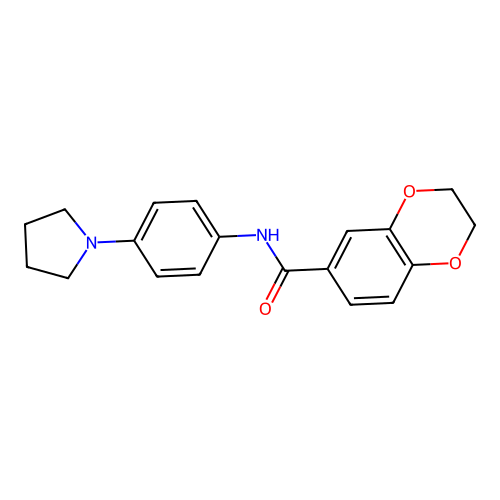 N-[4-(pyrrolidin-1-yl)phenyl]-2,3-dihydro-1,4-benzodioxine-6-carboxamide structure