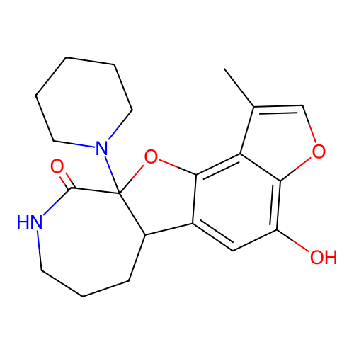 4-hydroxy-1-methyl-10a-(piperidin-1-yl)-5b,6,7,8,9,10a-hexahydro-10H-furo[2',3':6,7][1]benzofuro[2,3-c]azepin-10-one structure