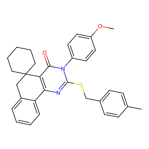 3-(4-methoxyphenyl)-2-((4-methylbenzyl)thio)-3H-spiro[benzo[h]quinazoline-5,1'-cyclohexan]-4(6H)-one structure