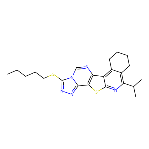 11-isopropyl-3-(pentylthio)-7,8,9,10-tetrahydro-[1,2,4]triazolo[4'',3'':1',6']pyrimido[4',5':4,5]thieno[2,3-c]isoquinoline structure