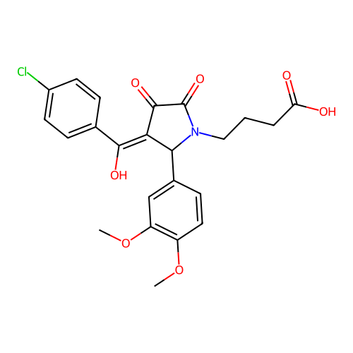 4-[(3E)-3-[(4-chlorophenyl)(hydroxy)methylidene]-2-(3,4-dimethoxyphenyl)-4,5-dioxopyrrolidin-1-yl]butanoic acid structure
