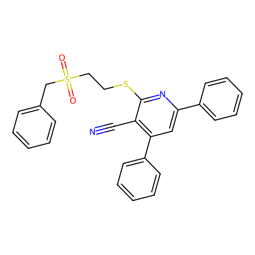 2-((2-(Benzylsulfonyl)ethyl)thio)-4,6-diphenylnicotinonitrile structure